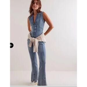 Free People Blue Denim Jumpsuit